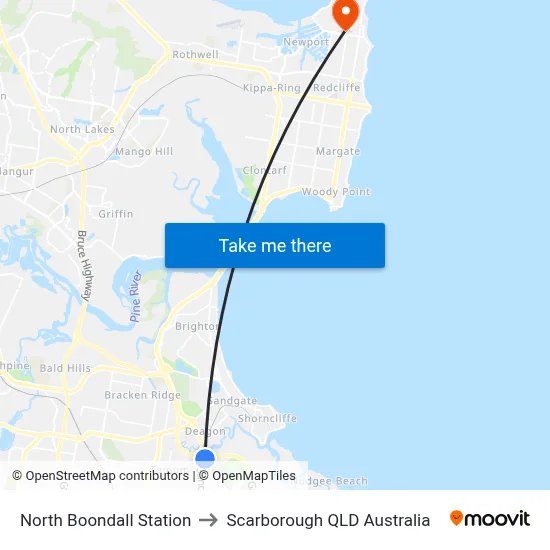 North Boondall Station to Scarborough QLD Australia map