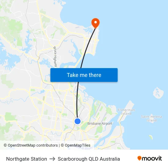 Northgate Station to Scarborough QLD Australia map