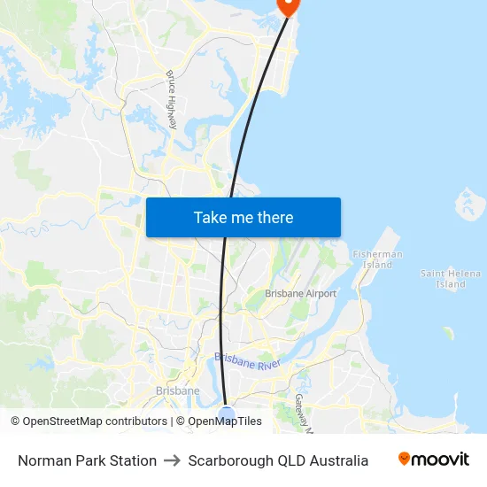 Norman Park Station to Scarborough QLD Australia map