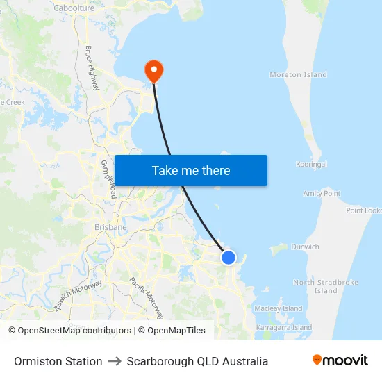 Ormiston Station to Scarborough QLD Australia map