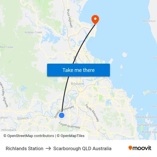 Richlands Station to Scarborough QLD Australia map