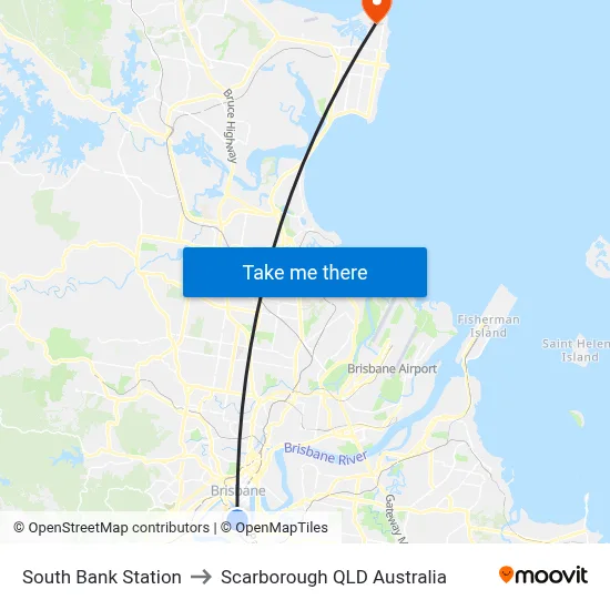 South Bank Station to Scarborough QLD Australia map
