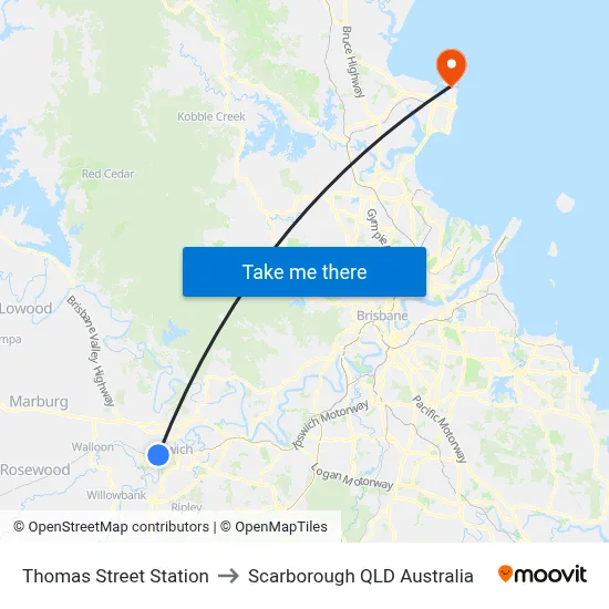 Thomas Street Station to Scarborough QLD Australia map