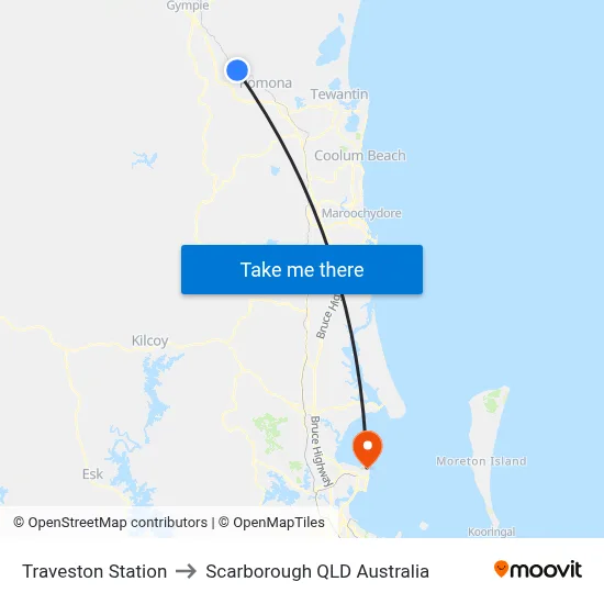 Traveston Station to Scarborough QLD Australia map