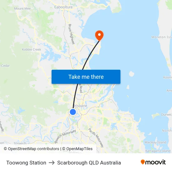 Toowong Station to Scarborough QLD Australia map
