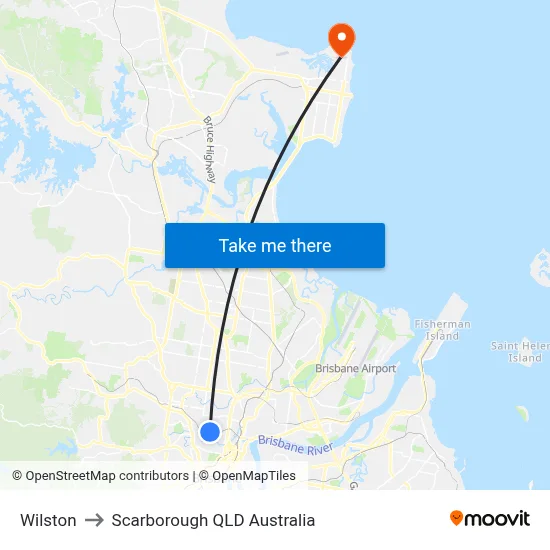 Wilston to Scarborough QLD Australia map