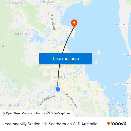 Yeerongpilly Station to Scarborough QLD Australia map