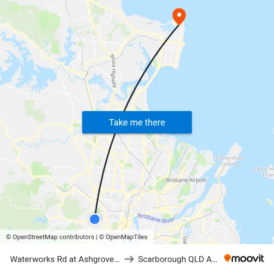 Waterworks Rd at Ashgrove, Stop 17 to Scarborough QLD Australia map