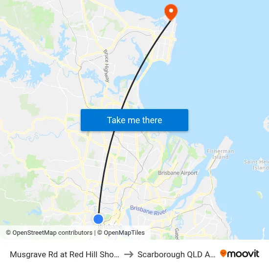 Musgrave Rd at Red Hill Shops, Stop 8 to Scarborough QLD Australia map