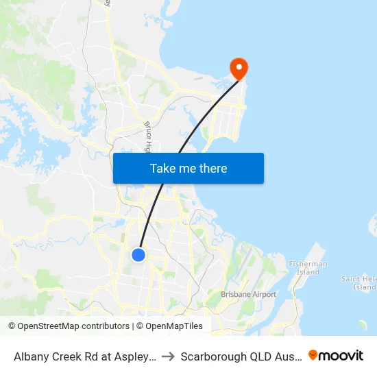 Albany Creek Rd at Aspley Bowl to Scarborough QLD Australia map