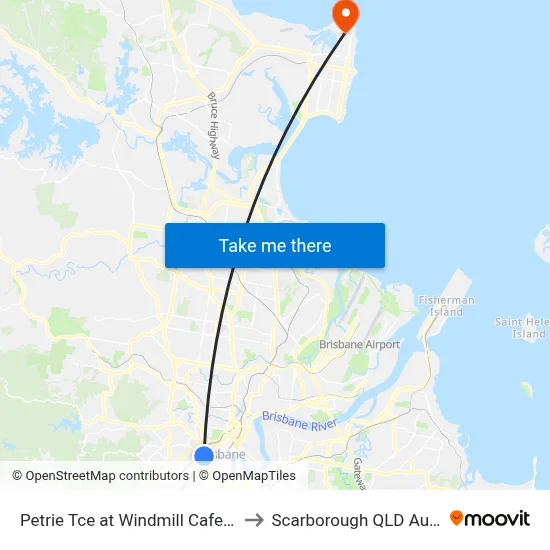 Petrie Tce at Windmill Cafe, Stop 3 to Scarborough QLD Australia map