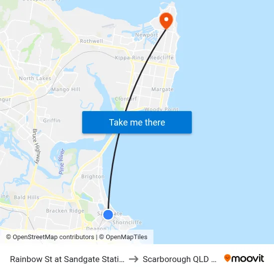Rainbow St at Sandgate Station, Stop 33 to Scarborough QLD Australia map