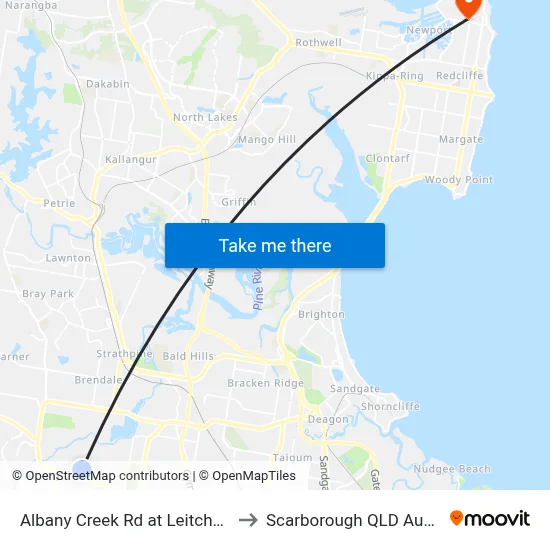 Albany Creek Rd at Leitchs Road to Scarborough QLD Australia map