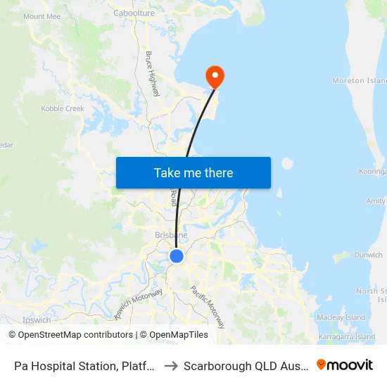 Pa Hospital Station, Platform 1 to Scarborough QLD Australia map