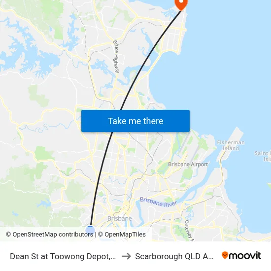 Dean St at Toowong Depot, Stop 17 to Scarborough QLD Australia map