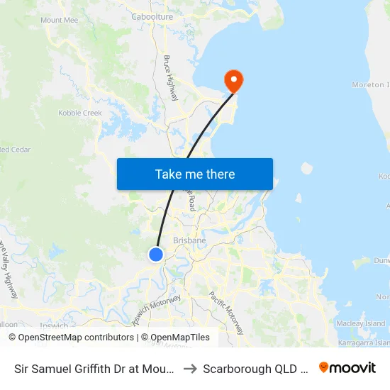 Sir Samuel Griffith Dr at Mount Coot-Tha to Scarborough QLD Australia map