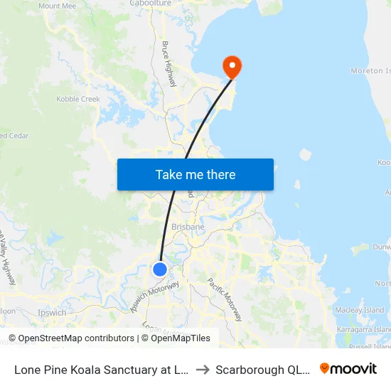 Lone Pine Koala Sanctuary at Lone Pine, Stop 42 to Scarborough QLD Australia map