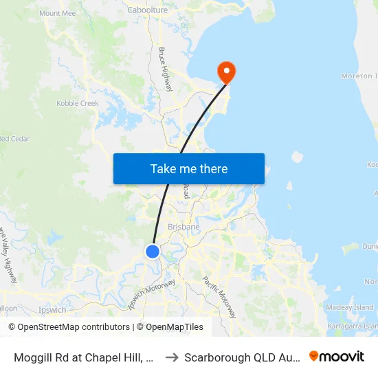 Moggill Rd at Chapel Hill, Stop 28 to Scarborough QLD Australia map