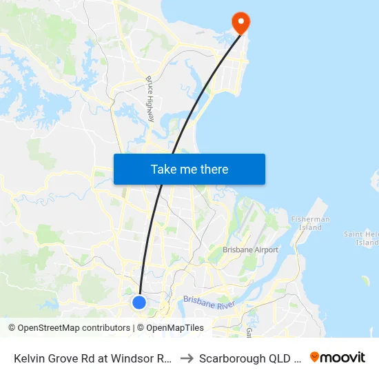 Kelvin Grove Rd at Windsor Road, Stop 16 to Scarborough QLD Australia map