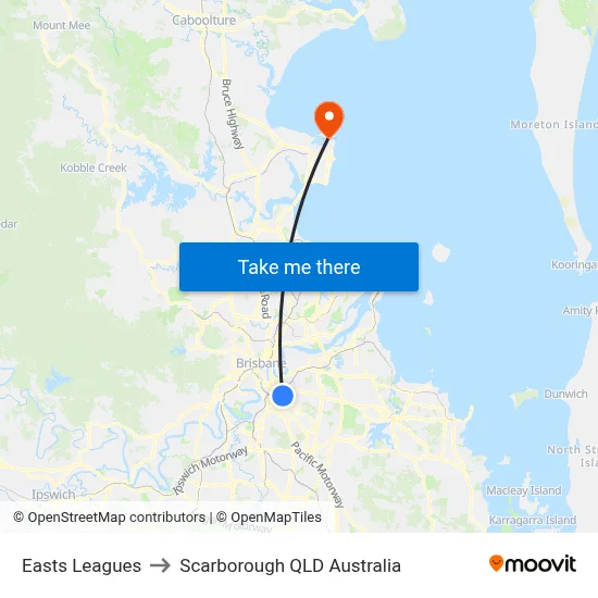 Easts Leagues to Scarborough QLD Australia map