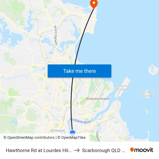 Hawthorne Rd at Lourdes Hill, Stop 21a to Scarborough QLD Australia map