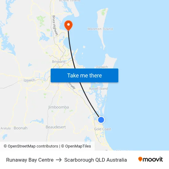 Runaway Bay Centre to Scarborough QLD Australia map