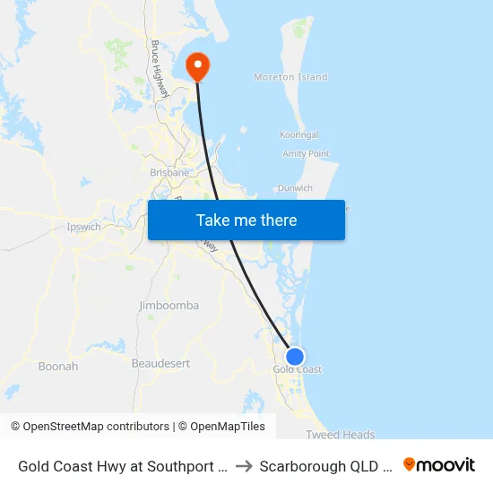 Gold Coast Hwy at Southport Tourist Park to Scarborough QLD Australia map