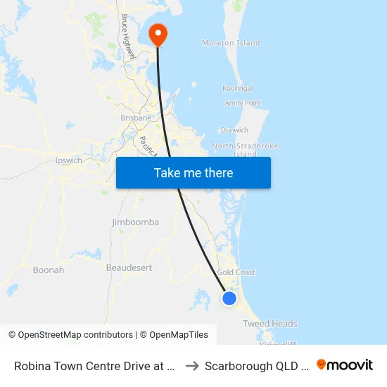 Robina Town Centre Drive at Scottsdale Dr to Scarborough QLD Australia map