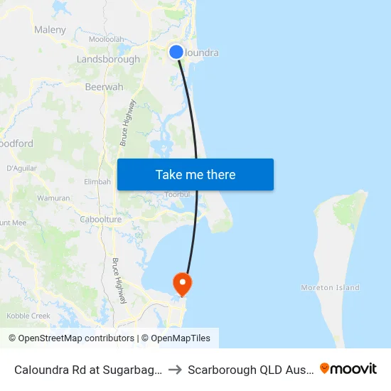 Caloundra Rd at Sugarbag Road to Scarborough QLD Australia map