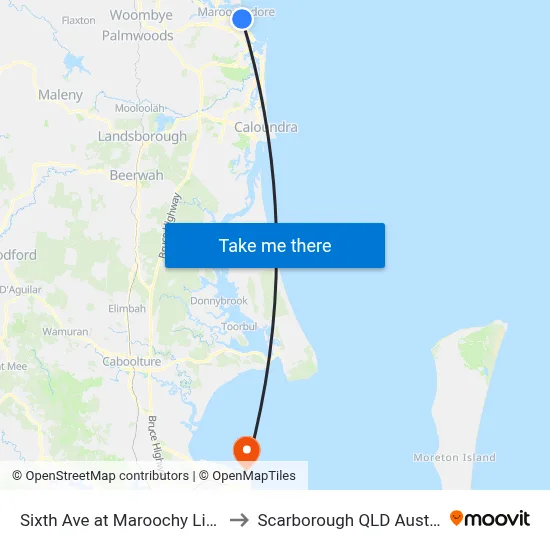Sixth Ave at Maroochy Library to Scarborough QLD Australia map