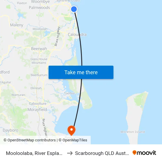 Mooloolaba, River Esplanade to Scarborough QLD Australia map