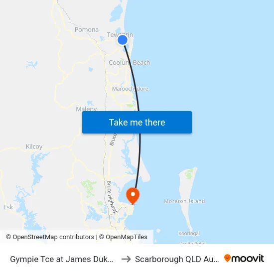 Gympie Tce at James Duke Bridge to Scarborough QLD Australia map