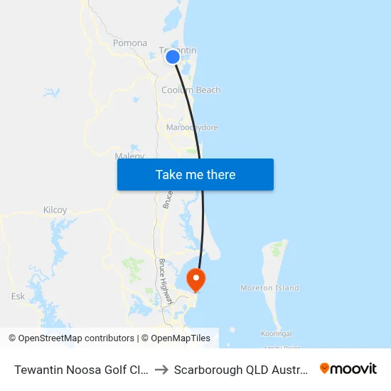 Tewantin Noosa Golf Club to Scarborough QLD Australia map
