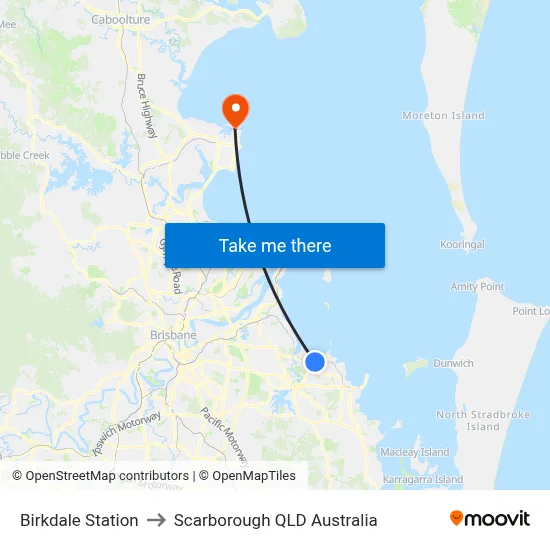 Birkdale Station to Scarborough QLD Australia map