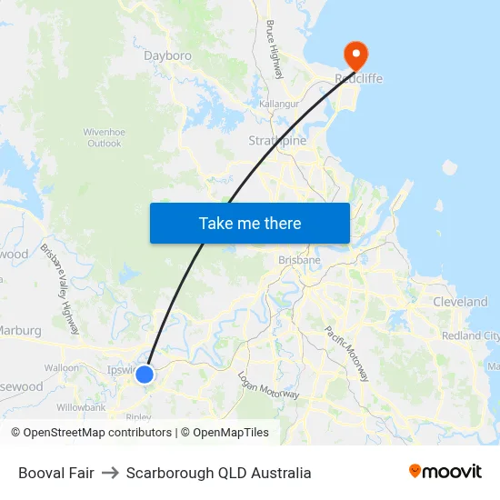 Booval Fair to Scarborough QLD Australia map