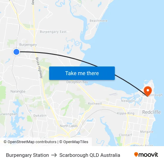 Burpengary Station to Scarborough QLD Australia map
