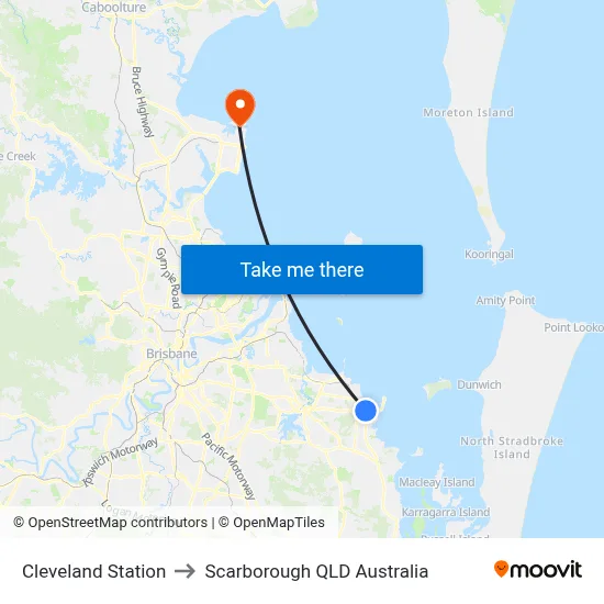 Cleveland Station to Scarborough QLD Australia map