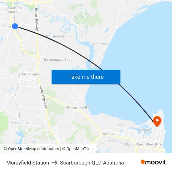 Morayfield Station to Scarborough QLD Australia map