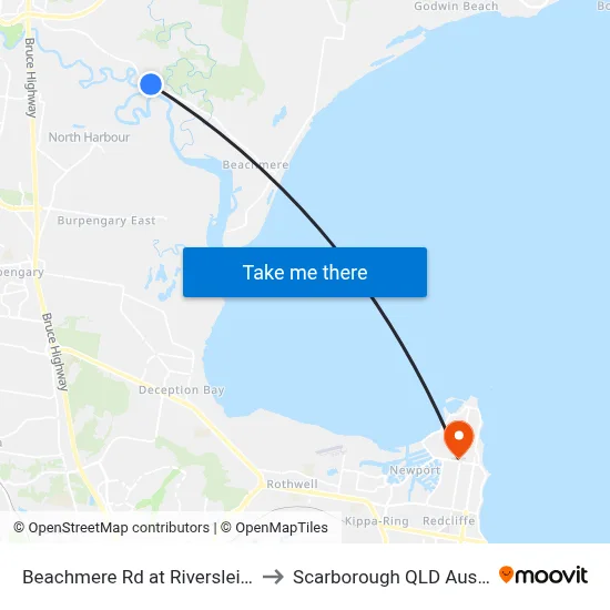 Beachmere Rd at Riversleigh Rd to Scarborough QLD Australia map