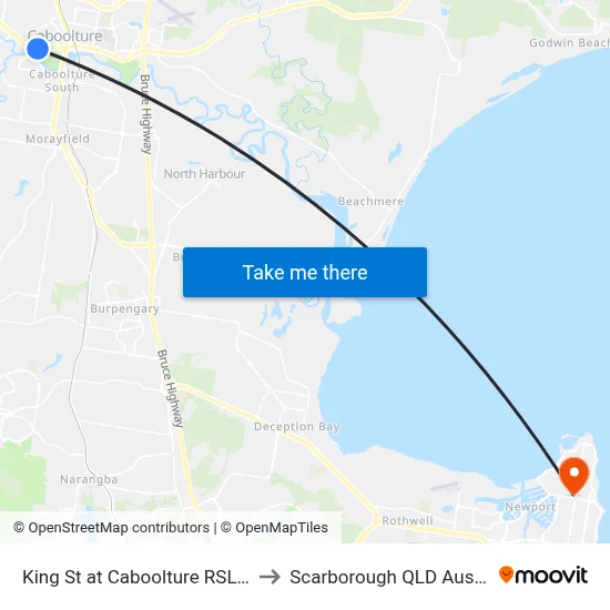 King St at Caboolture RSL Care to Scarborough QLD Australia map