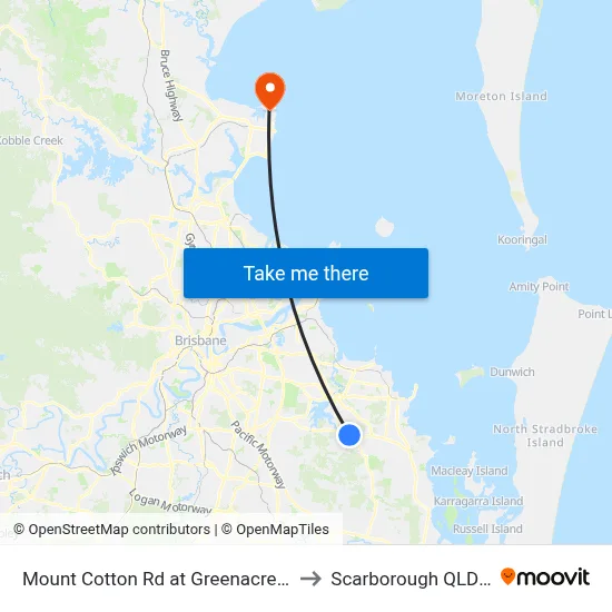 Mount Cotton Rd at Greenacres Caravan Park to Scarborough QLD Australia map