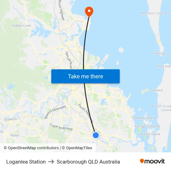 Loganlea Station to Scarborough QLD Australia map