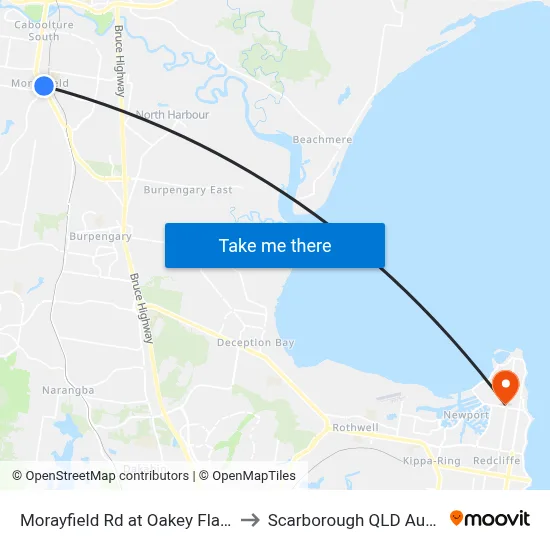 Morayfield Rd at Oakey Flat Road to Scarborough QLD Australia map