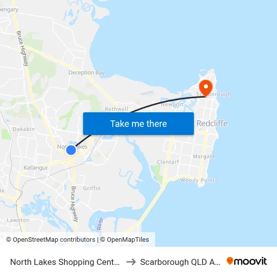 North Lakes Shopping Centre, Stop B to Scarborough QLD Australia map