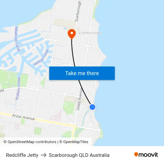 Redcliffe Jetty to Scarborough QLD Australia map