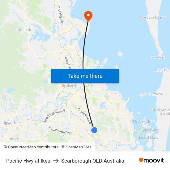 Pacific Hwy at Ikea to Scarborough QLD Australia map