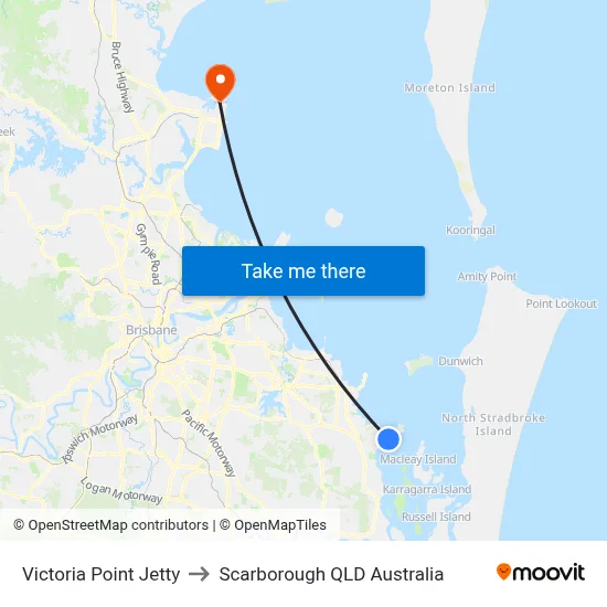Victoria Point Jetty to Scarborough QLD Australia map