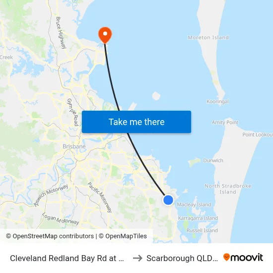 Cleveland Redland Bay Rd at Rosevale Court to Scarborough QLD Australia map