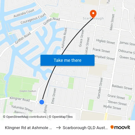 Klingner Rd at Ashmole Road to Scarborough QLD Australia map