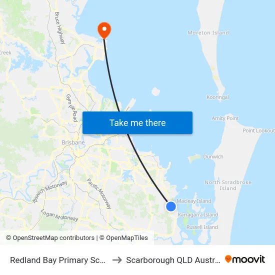 Redland Bay Primary School to Scarborough QLD Australia map